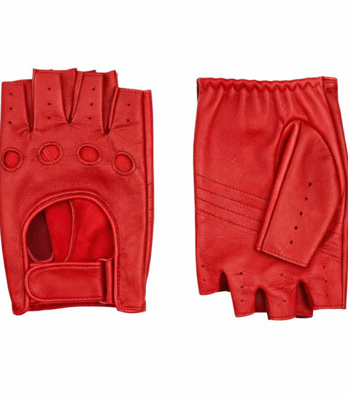 Men’s Red Leather Fingerless Driving Gloves